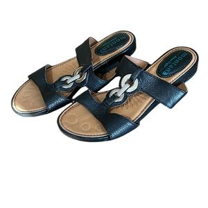Montana Womens Black Leather Sandals Silver Rings size 8